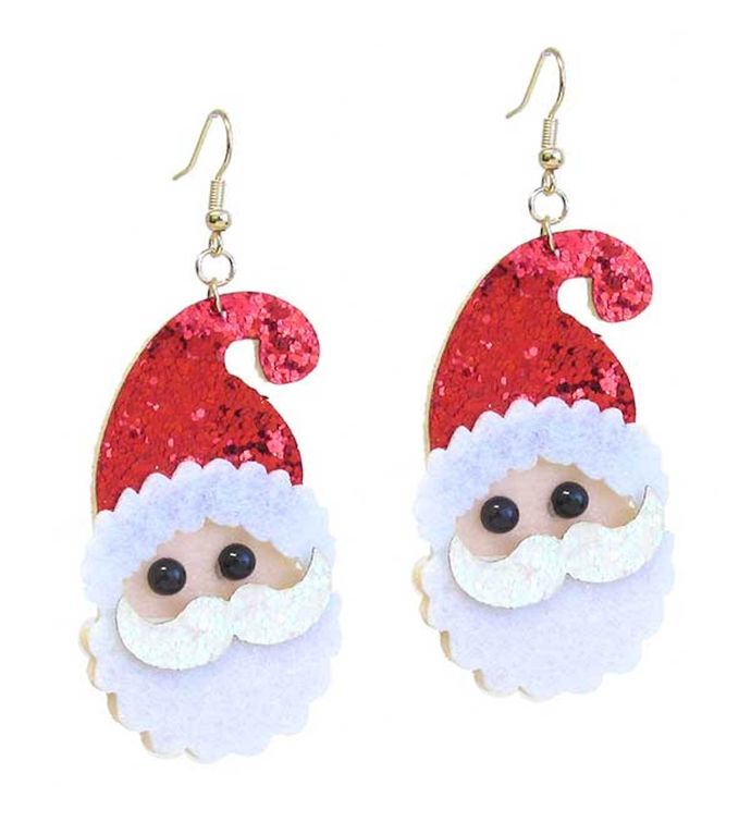 Christmas Theme Santa Glitter Earrings